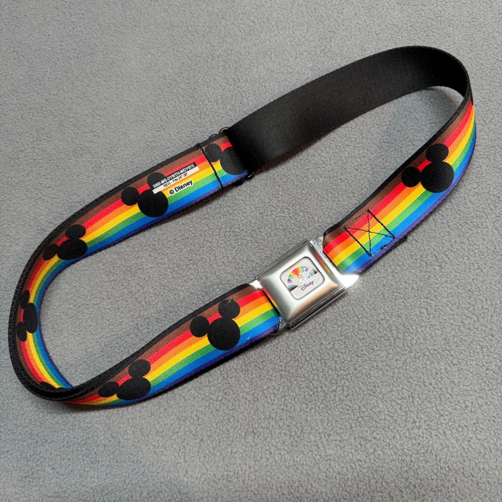Buckle Down Belt Mickey Mouse Pride Rainbow Seatbelt Buckle Reg 24"-38" Rainbow